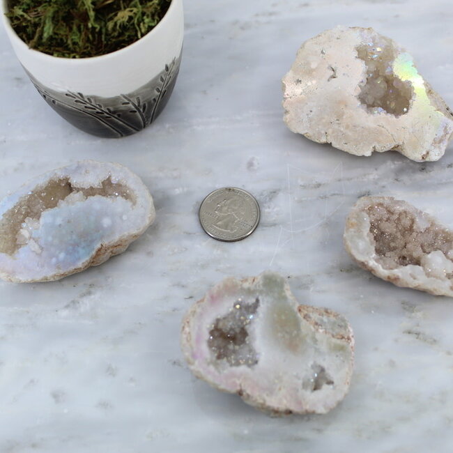 Angel White Aura Clear Quartz Geode - Medium