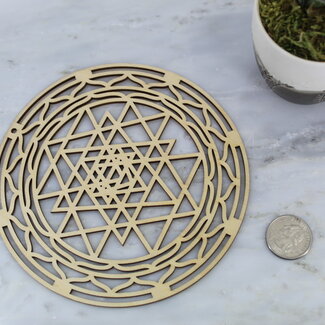 Shri Yantra Carved Wood Crystal Grid- 5.75" Shri Yantra Carved Wood Crystal Grid- 5.75"