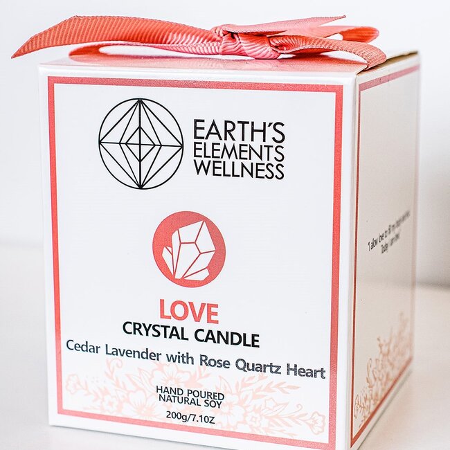 Love Crystal Candle - Cedar Lavender - Rose Quartz Heart - Earth's Elements