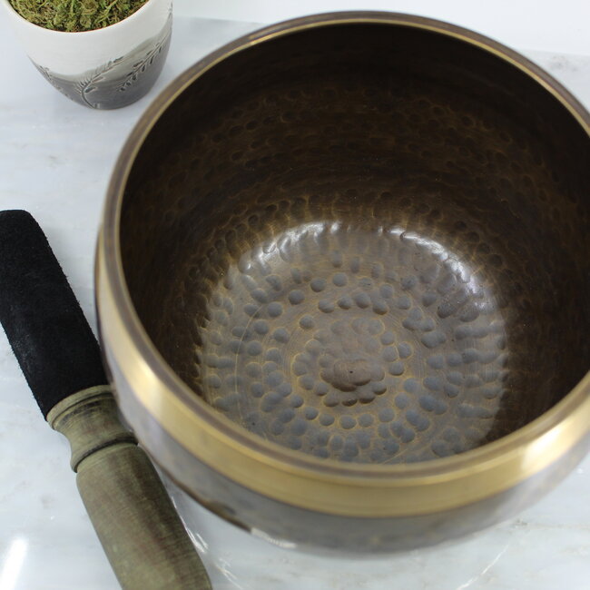 Singing Bowls - Gold Dimple Tall - 6" x 5" Hand Hammered Velvet Wood Stick Striker