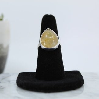 Gold Rutilated Ring-Adjustable Teardrop-Sterling Silver
