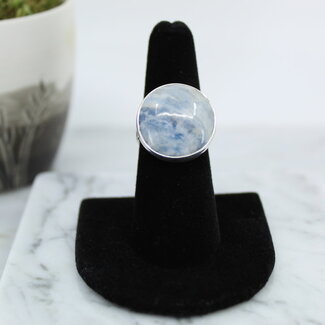 Blue Scheelite Ring-Large Round Adjustable-Sterling Silver