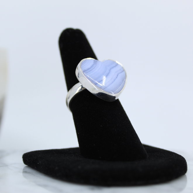 Blue Lace Agate Ring-Heart Adjustable Sterling Silver
