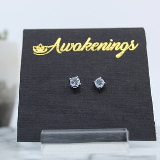 Blue Topaz Earrings-4mm Faceted Stud Sterling Silver Gemstone Jewelry