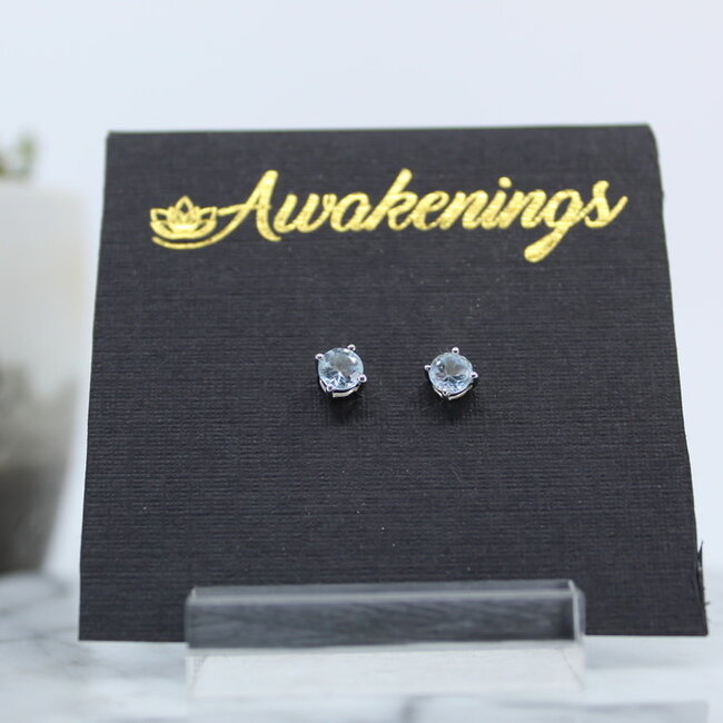 Blue Topaz Earrings-4mm Faceted Stud Sterling Silver Gemstone Jewelry