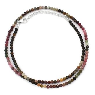 Mixed Rainbow Tourmaline Beaded Adjustable Necklace 16-20" - Sterling Silver Clasp Watermelon Pink Green