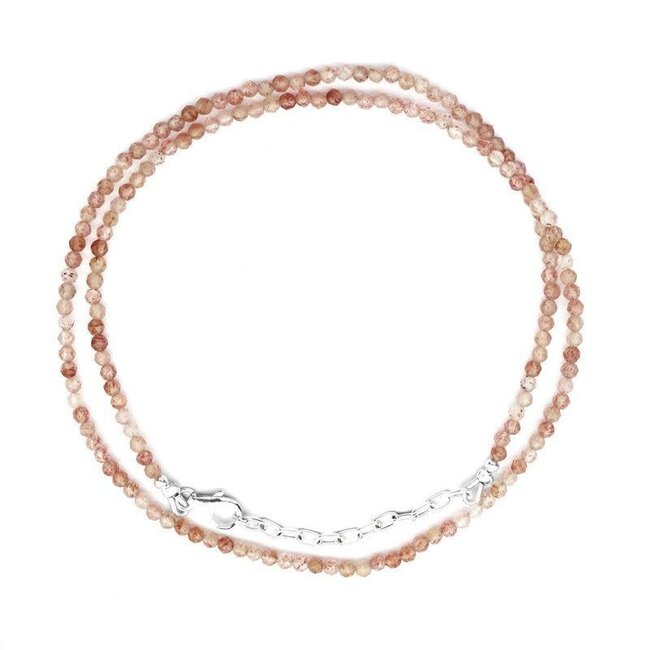 Strawberry Quartz (Red Guava) Beaded Necklace - 16-18" Adjustable - Faceted Seed Sterling Silver Clasp