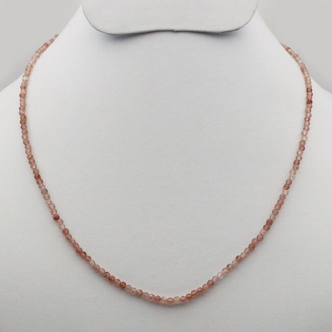 Strawberry Quartz (Red Guava) Beaded Necklace - 16-18" Adjustable - Faceted Seed Sterling Silver Clasp
