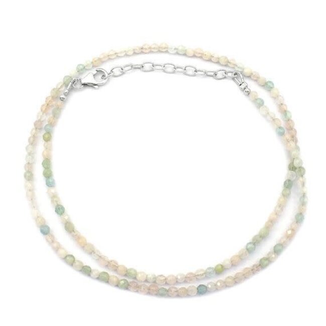 Mixed Morganite Beaded Necklace - 16-18" Adjustable Faceted Seed Sterling Silver Pink Blue Clear