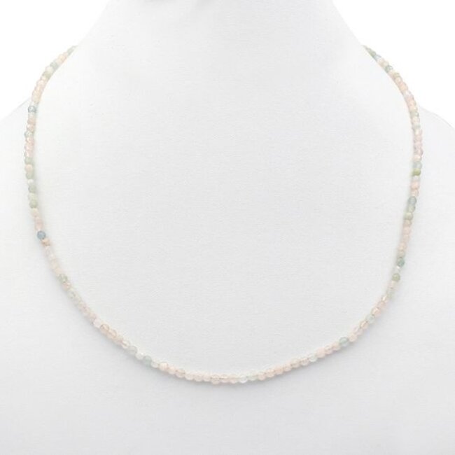 Mixed Morganite Beaded Necklace - 16-18" Adjustable Faceted Seed Sterling Silver Pink Blue Clear