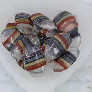 Chakra & Clear Quartz Worry (Thumb Fidget Relaxation Pocket) Stones - Medium Oval