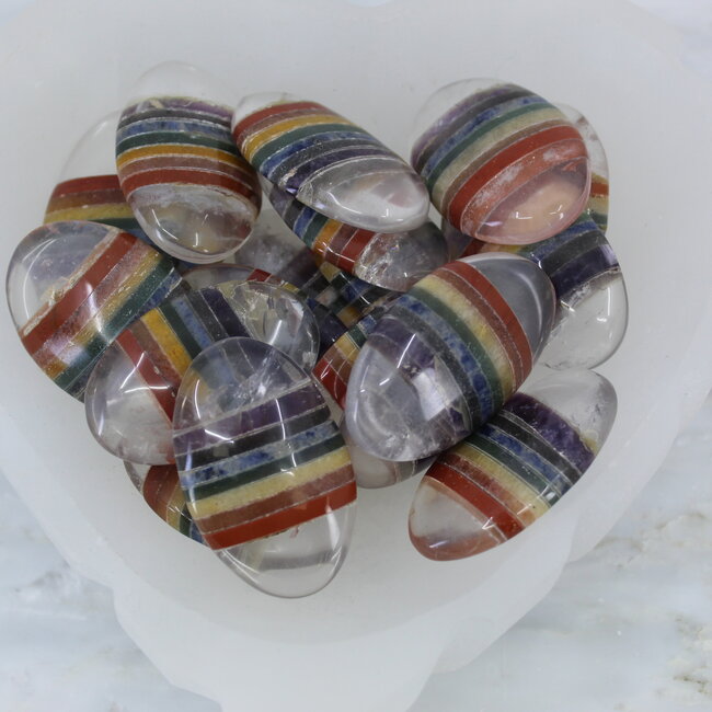 Chakra & Clear Quartz Worry (Thumb Fidget Relaxation Pocket) Stones - Medium Oval