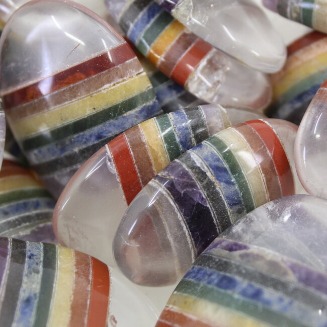 Chakra & Clear Quartz Worry (Thumb Fidget Relaxation Pocket) Stones - Medium Oval