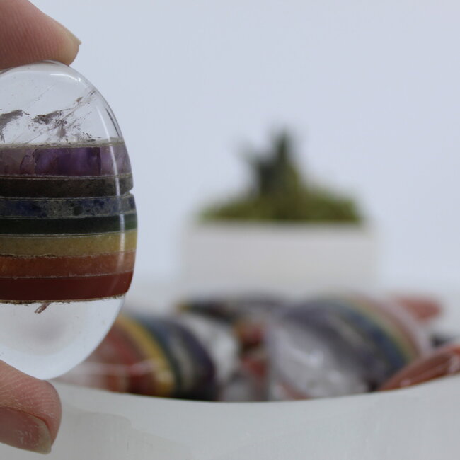 Chakra & Clear Quartz Worry (Thumb Fidget Relaxation Pocket) Stones - Medium Oval