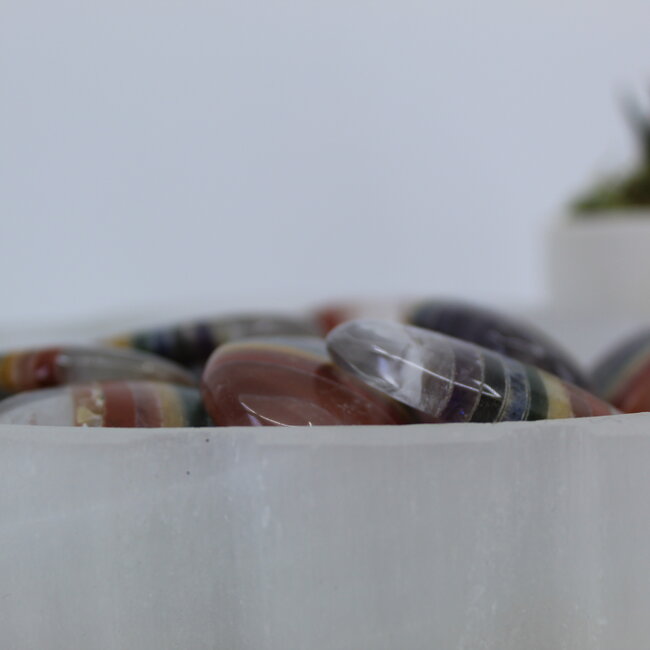 Chakra & Clear Quartz Worry (Thumb Fidget Relaxation Pocket) Stones - Medium Oval