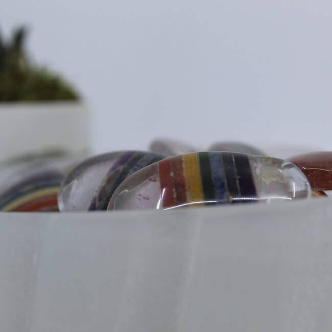 Chakra & Clear Quartz Worry (Thumb Fidget Relaxation Pocket) Stones - Medium Oval