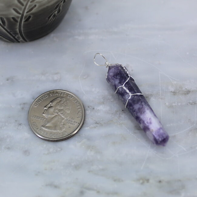 Lepidolite (Purple Mica) Pendants - Wire Wrapped Faceted Points - Silver Plated