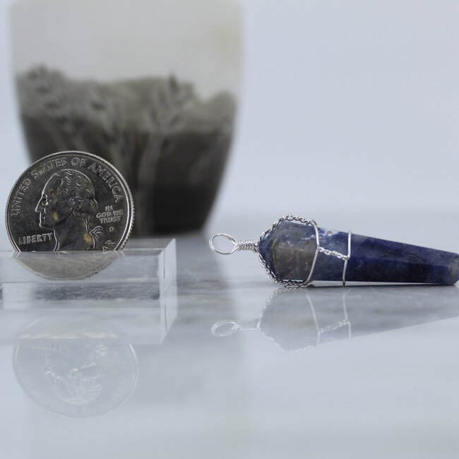 Sodalite Pendants - Wire Wrapped Faceted Points - Silver Plated