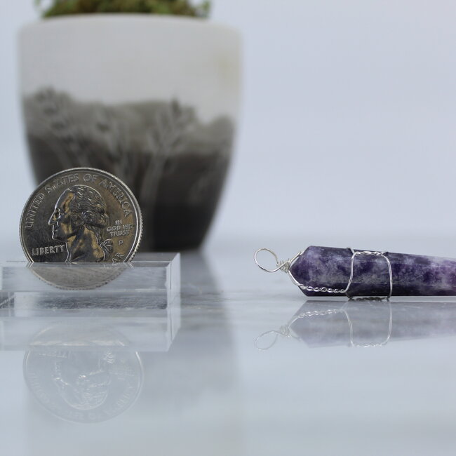 Lepidolite (Purple Mica) Pendants - Wire Wrapped Faceted Points - Silver Plated
