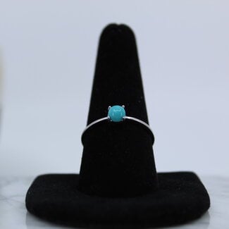 Turquoise Ring-Size 5 Round Simple-Sterling Silver