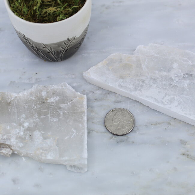 Selenite (Satin Spar Gypsum) Slab Slice Flat - 2.5-4" Medium One Side Polished Translucent