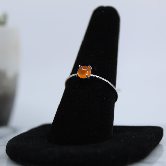 Carnelian Rings - Size 5 Simple Round Claw Prong Set - Sterling Silver