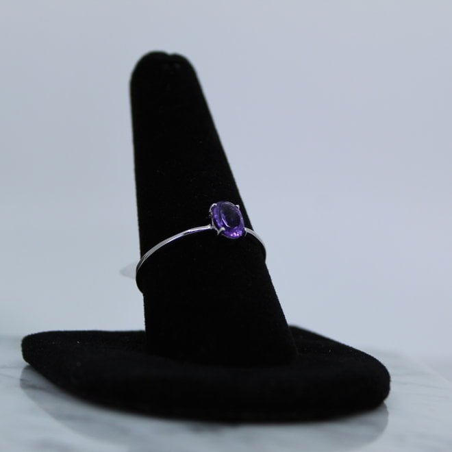 Amethyst Ring-Size 9 Faceted Oval-Sterling Silver