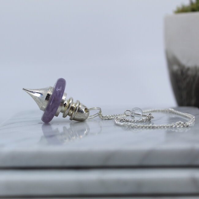 Amethyst Pendulum-Donut/Saucer Pendulum-Dowsing Point Divination-Silver Chain-Crystal Gemstone