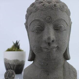 Buddha Head Gray Statue- 9"