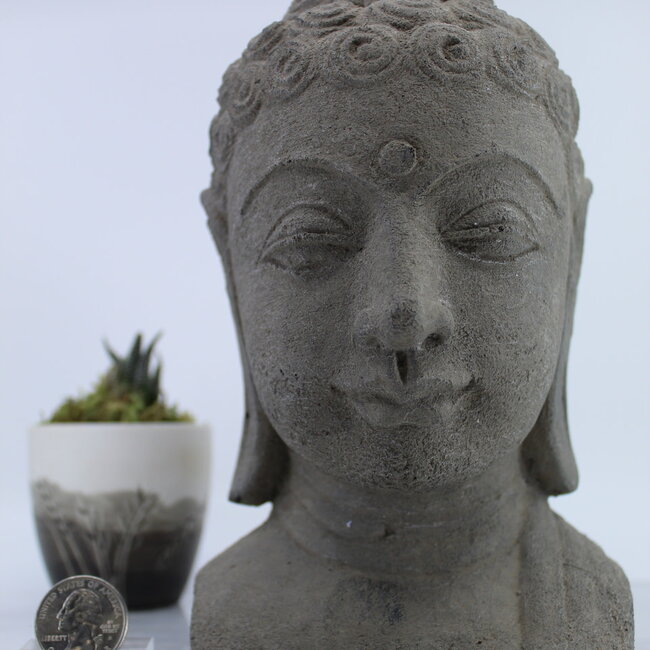 Buddha Head Gray Statue- 9"