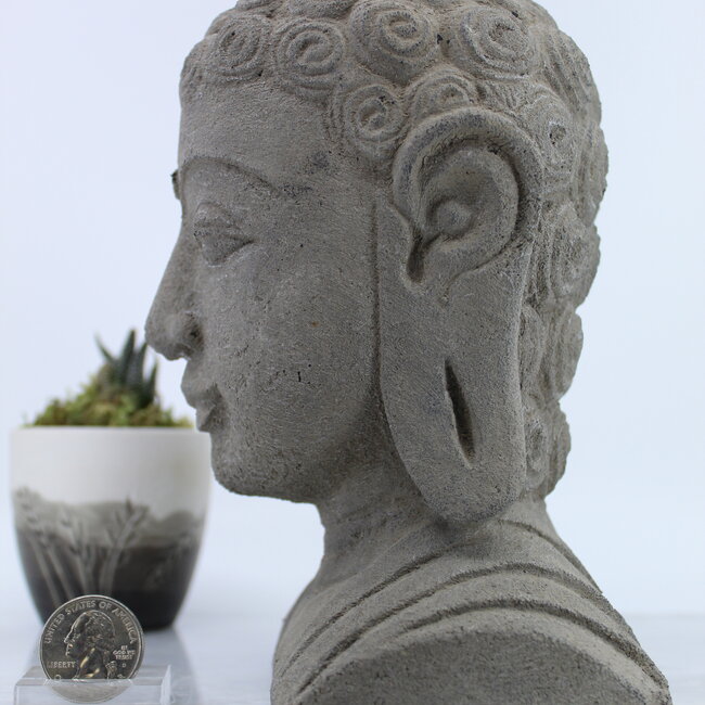 Buddha Head Gray Statue- 9"