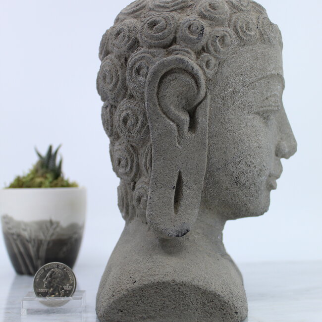 Buddha Head Gray Statue- 9"