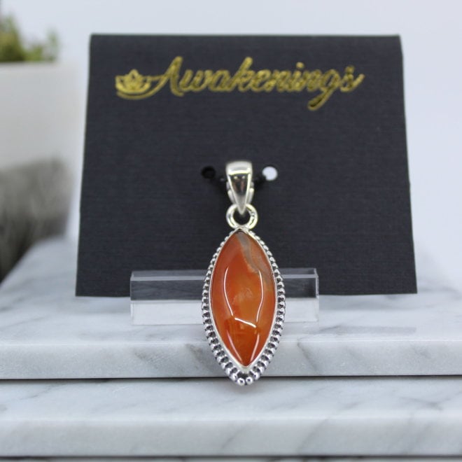 Carnelian Pendant-Marquise Deco Sterling Silver