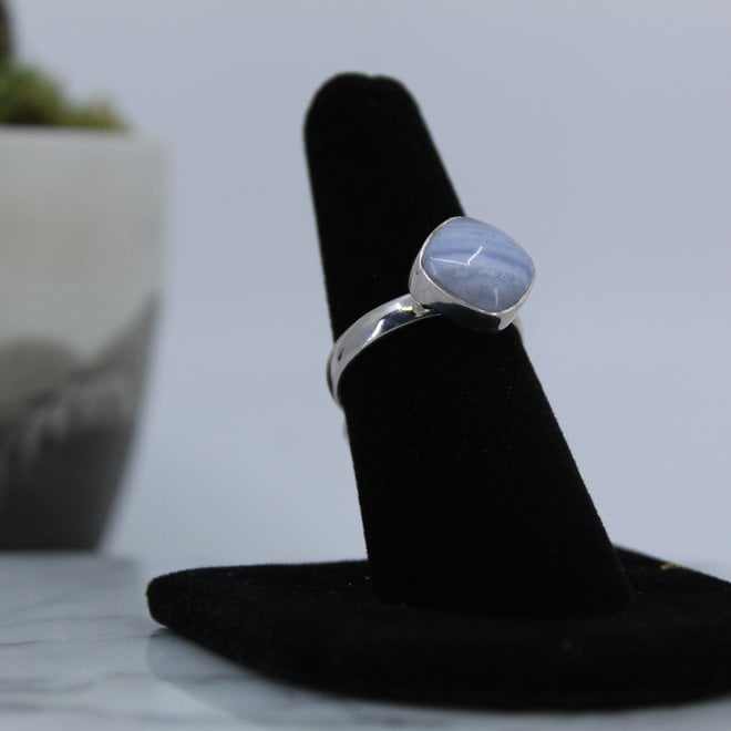 Blue Lace Agate Ring-Size 8 Square Sterling Silver