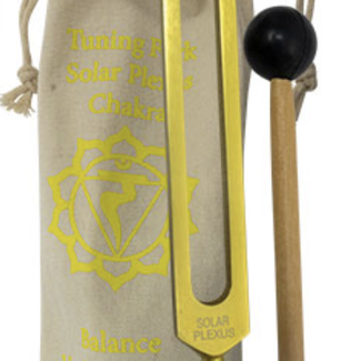 Solar Plexus Chakra Tuning Fork with Mallet Reiki 528 Hz Frequency Miracles Self Confidence Individual Pouch - Aluminum Frequency Hz