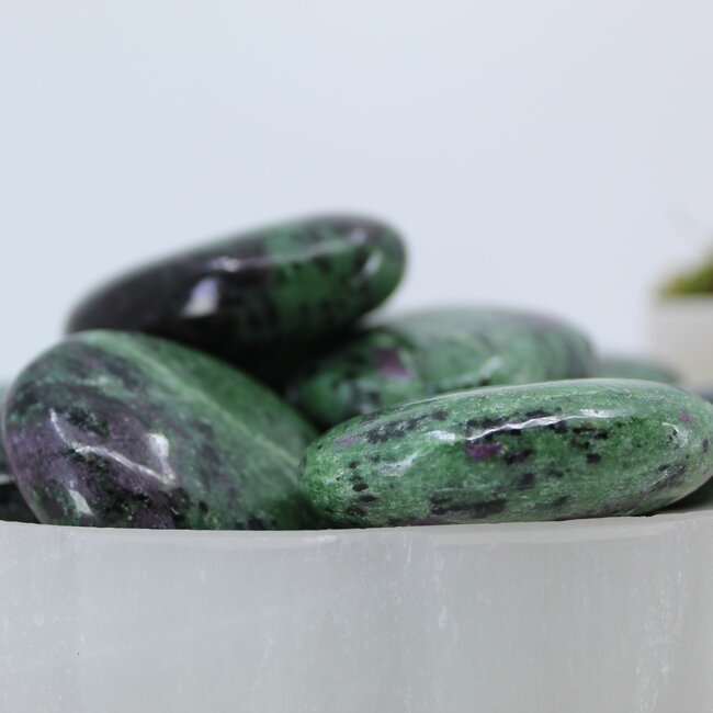 Ruby Zoisite Palm Pillow Pocket Stone - Medium