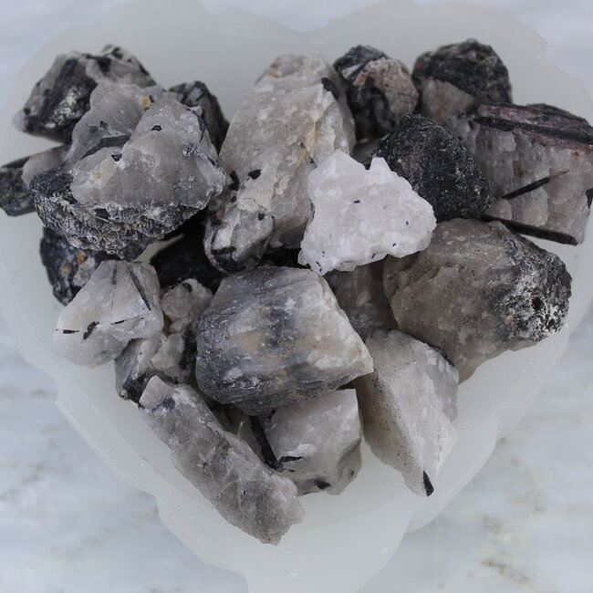 Black Tourmaline in Clear Quartz (Tourmalated Tourmalinated Rutilated Quartz) - Medium Rough Raw Natural