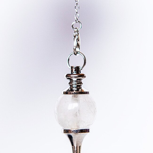 Clear (Crystal) Quartz Pendulums - Round Sephoroton Dowsing Divination Silver Chain-Gemstone Crystal
