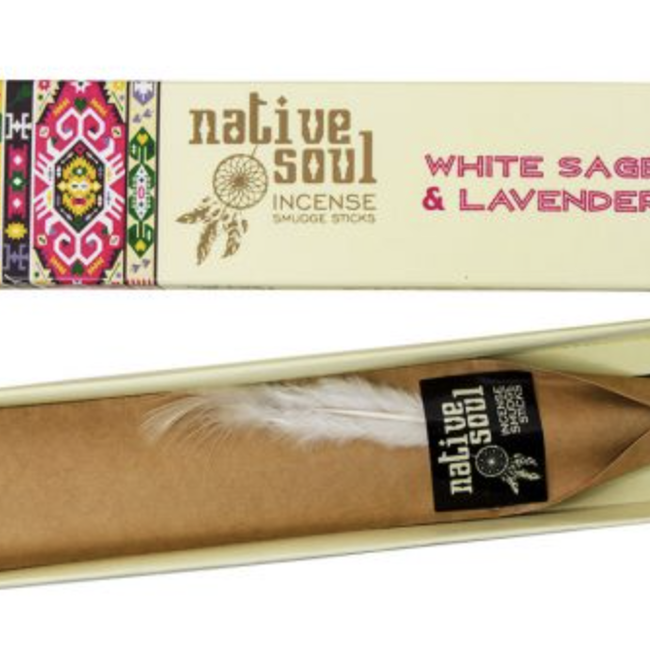 White Sage & Lavender Incense Sticks Smudge - 12 Sticks in Box 15g - Native Soul