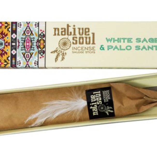 White Sage & Palo Santo Incense Sticks Smudge -12 Sticks in Box 15g - Native Soul