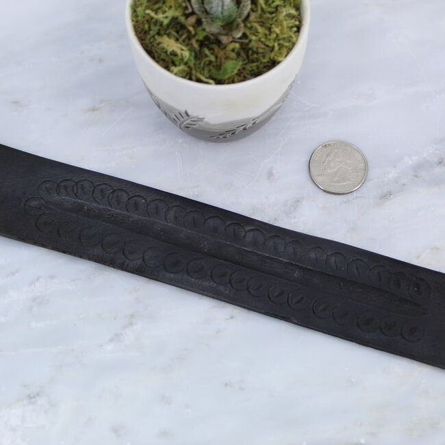 Incense Stick Burner Wood Canoe Sled Ash Catcher Holder - Solid Black 10"