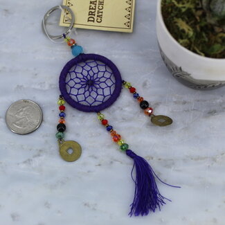 Dreamcatcher Dream Catcher Keychain - Purple Indigo Lucky Coins