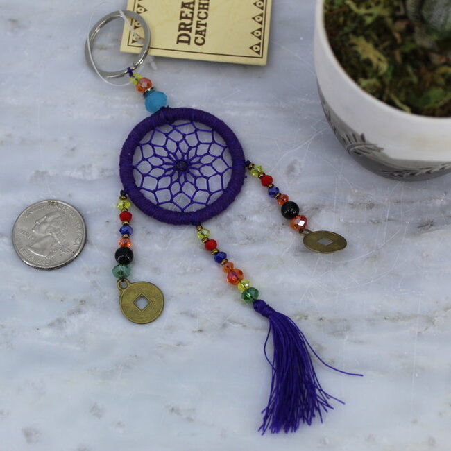 Dreamcatcher Dream Catcher Keychain - Purple Indigo Lucky Coins