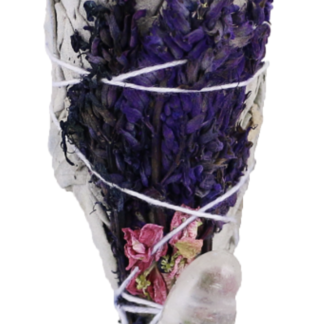 White Sage & Lavender with Clear Quartz Smudge Torch Stick - 3"