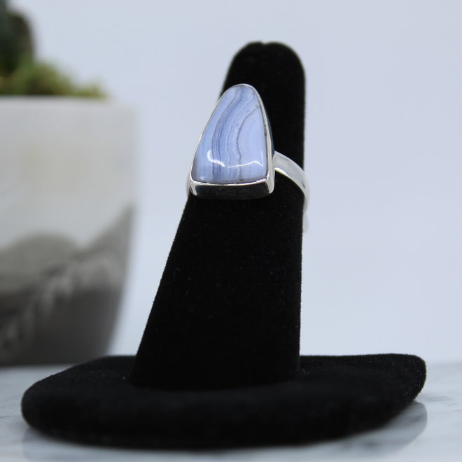 Blue Lace Agate Ring-Size 6 Triangle Sterling Silver