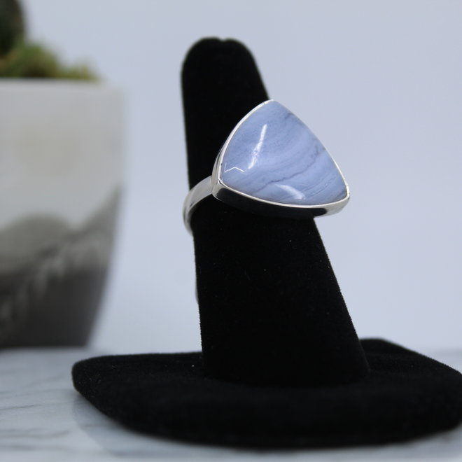 Blue Lace Agate Ring-Size 7 Triangle Sterling Silver