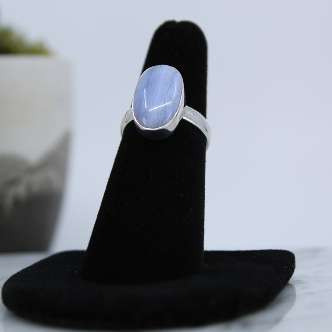Blue Lace Agate Ring-Size 6 Oval Sterling Silver