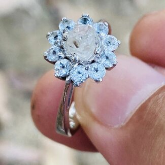 Phenakite (Phenacite) with White Topaz Rings - Size 5.5 Prong Claw Set Flower - Sterling Silver