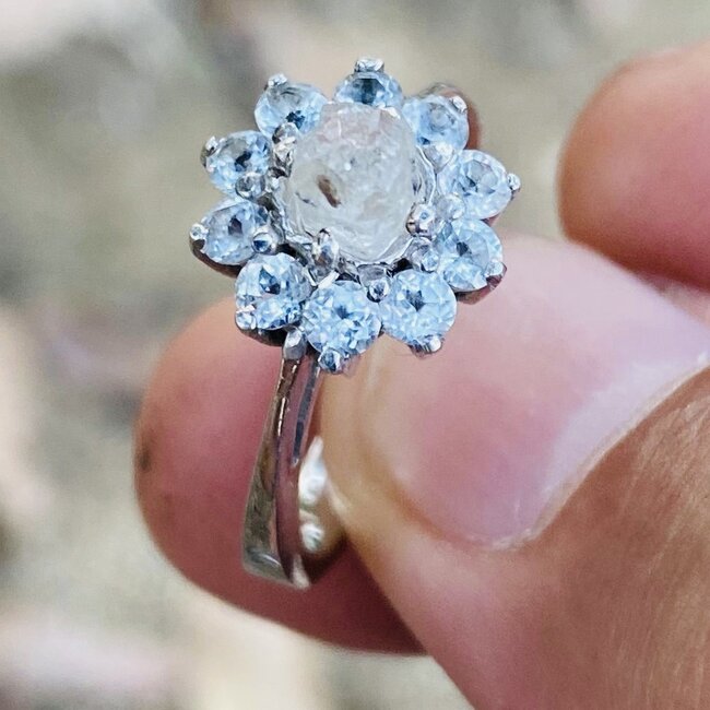 Phenakite (Phenacite) with White Topaz Rings - Size 5.5 Prong Claw Set Flower - Sterling Silver