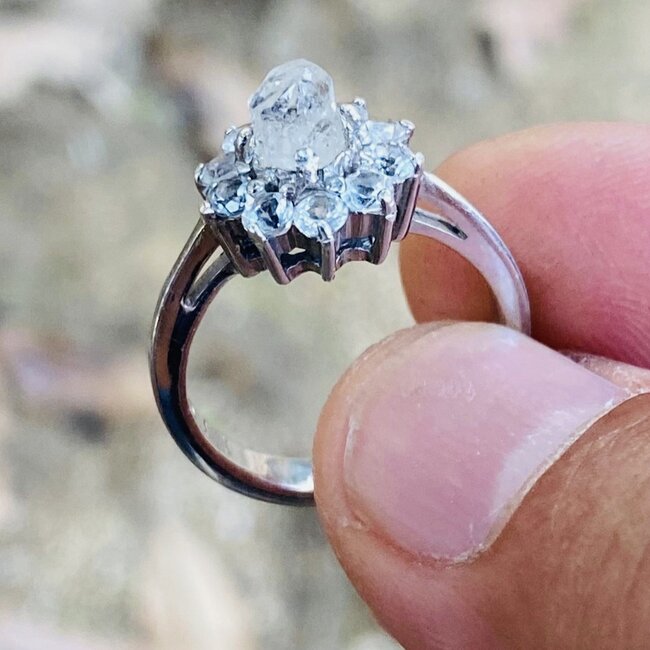 Phenakite (Phenacite) with White Topaz Rings - Size 5.5 Prong Claw Set Flower - Sterling Silver